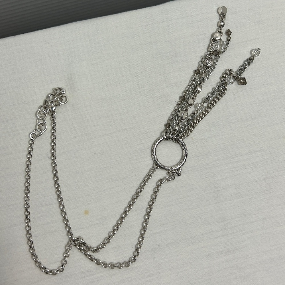 Brighton Infinity Tassel Necklace Silver Plated Clear Crystals 18” Retired - Picture 9 of 14